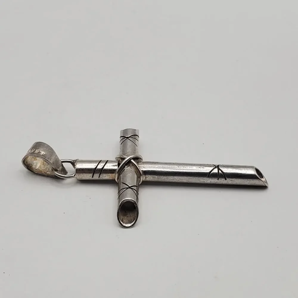 Vintage Taxco Sterling Silver Starburst Cross Pendant 2